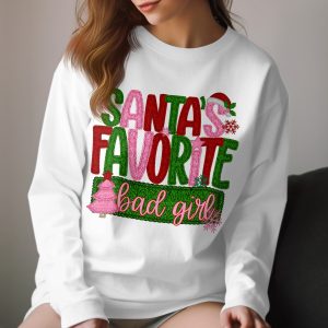 Santa's Favorite Bad Girl Christmas Long Sleeve T-Shirt, Funny Christmas Shirt, Holiday Tee, Christmas Party Long Sleeve Top