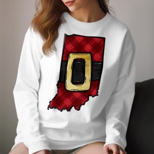 Indiana State Plaid Santa Belt Design Tee, Christmas Themed Long Sleeve T-Shirt, Festive Holiday Apparel, Unique Xmas Gift Idea
