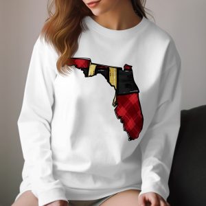 Florida State Map Long Sleeve T-Shirt, Plaid Pattern Florida Shirt, Unique Florida Gift Shirt, Comfy Casual Florida Tee, Fun Graphic Print