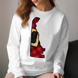 Delaware State Shape Long Sleeve T-Shirt, Christmas Plaid Santa Belt Design, Festive Holiday Apparel, Unique Seasonal Gift Idea