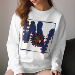 Patriotic Floral Long Sleeve T-Shirt, Unique American Flag Design, Independence Day Outfit, Stylish USA Flower Graphic Tee