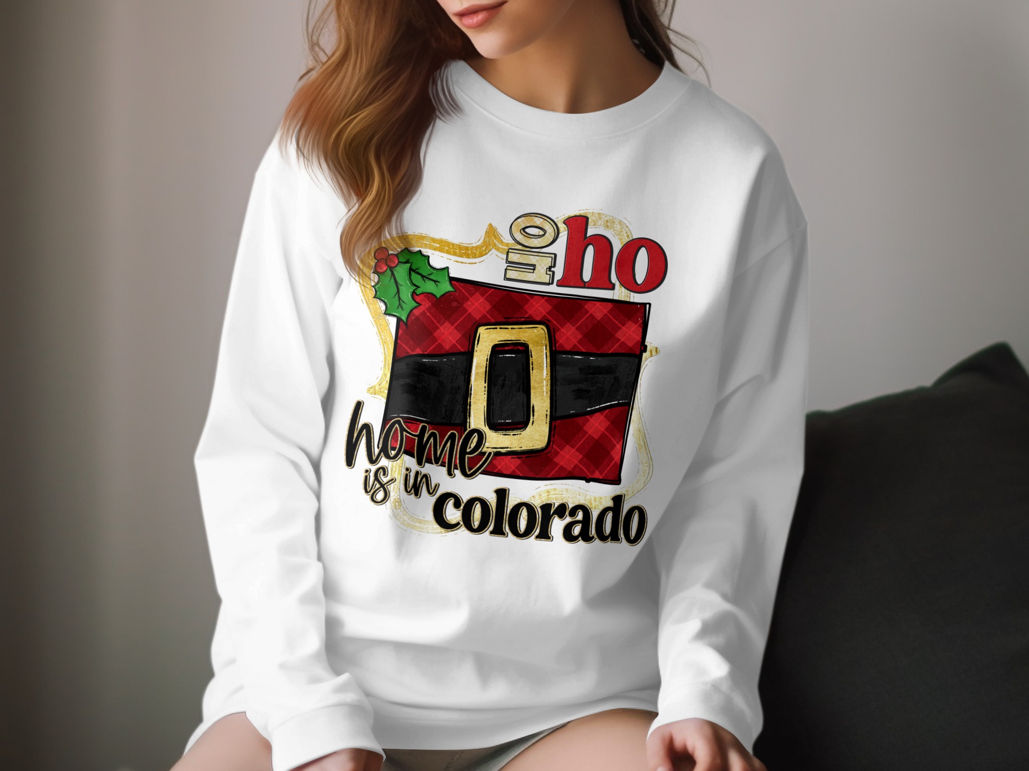 Colorado Santa Belt Long Sleeve T-Shirt, Christmas Home State Shirt, Holiday Apparel, Gift for Colorado Native, Xmas State Pride