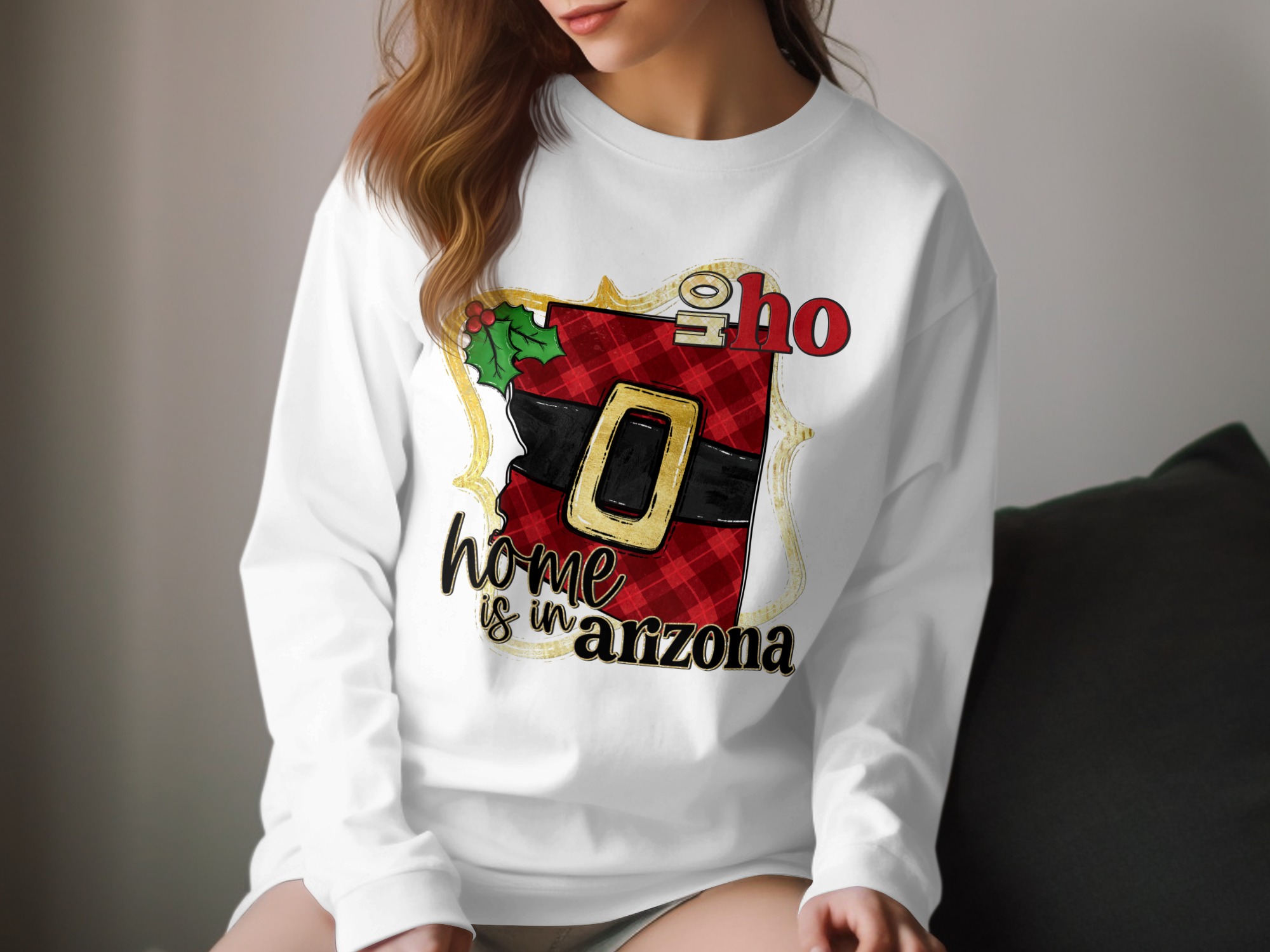 Arizona Christmas Long Sleeve T-Shirt, Home is in Arizona Holiday Shirt, Santa Belt State Pride Shirt, Arizona Gift, Christmas in Arizona