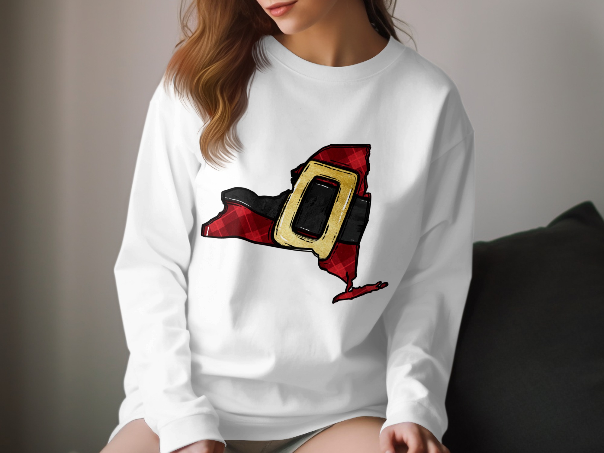 New York Christmas Long Sleeve T-Shirt, State Santa Belt Design, Holiday Gift, NY Pride, Xmas Tee, Festive Apparel