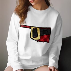 Oklahoma Santa Belt Long Sleeve T-Shirt, State Christmas Tee, Holiday OK Gift, Festive Plaid OK, Oklahoma Pride Long Sleeve