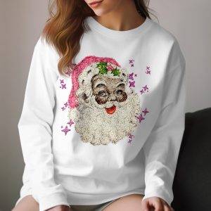 Retro Santa Long Sleeve T-Shirt, Vintage Christmas Tee, Holiday Shirt, Festive Apparel, Santa Claus Design, Sparkly Stars, Xmas Gift Idea
