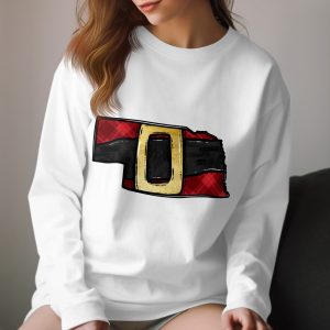 Nebraska Santa Belt Long Sleeve T-Shirt, Holiday Apparel, State Pride, Christmas Gift Idea, Festive Shirt, Winter Fashion