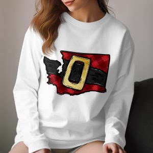 Washington Santa Belt Long Sleeve T-Shirt, Plaid Xmas Shirt, State Pride Christmas Tee, Holiday Apparel, Festive Top, Gift Idea