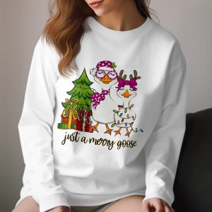 Just a Merry Goose Long Sleeve T-Shirt, Christmas Goose Shirt, Holiday Season Tee, Cute Goose, Animal Long Sleeve Shirt