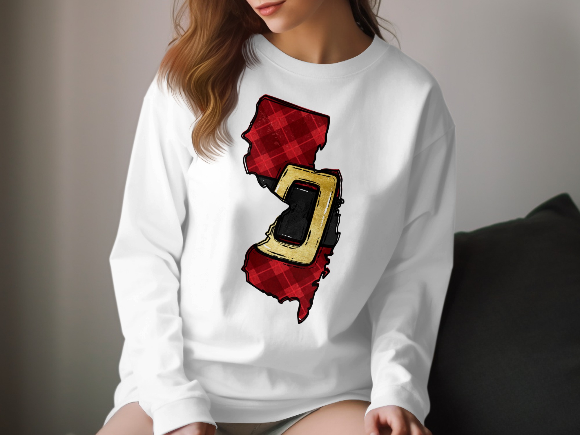 New Jersey Santa Suit Long Sleeve T-Shirt, Christmas State Pride Apparel, Holiday Gift NJ, Festive Winter Top, Jersey Christmas Shirt