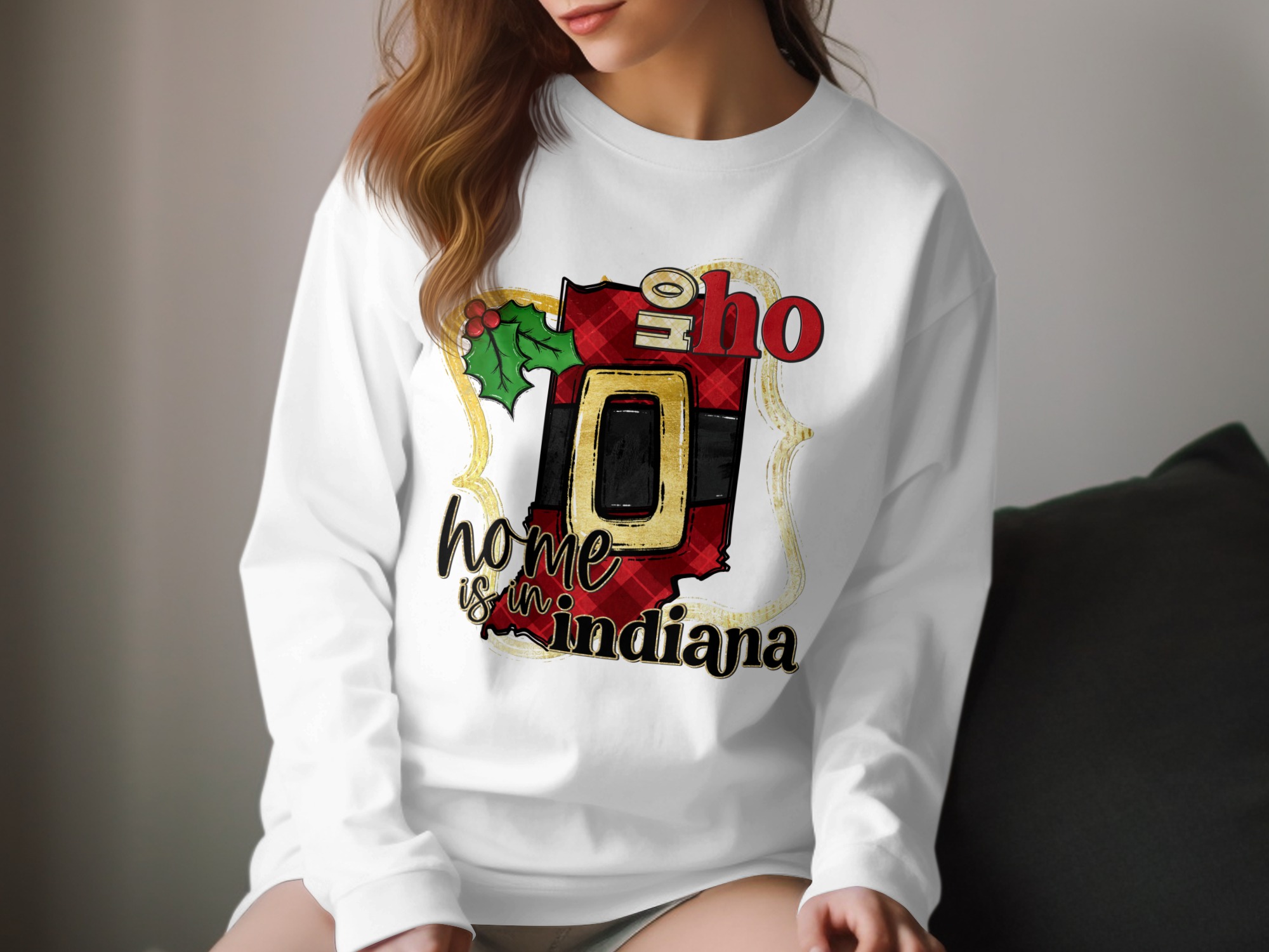 Home is Indiana Long Sleeve T-Shirt, Indiana Christmas Shirt, Holiday State Pride Tee, Indiana Gift Idea, Festive Shirt, Christmas T-Shirt