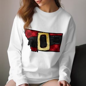 Montana Santa Belt Long Sleeve T-Shirt, Plaid Christmas Montana Shirt, Holiday Season State Pride, Winter Long Sleeve T Shirt