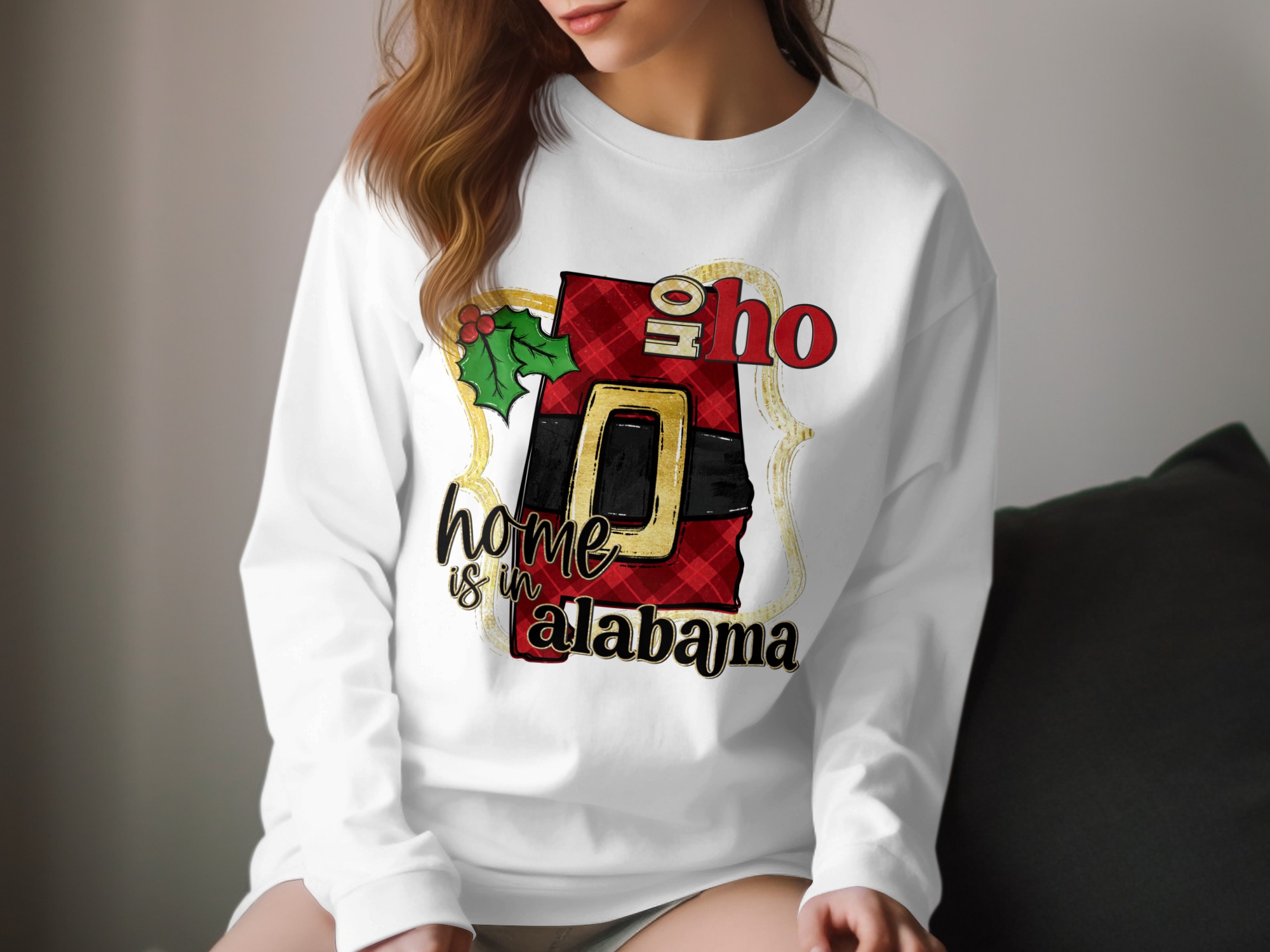 Alabama Christmas Long Sleeve T-Shirt, Home State Holiday Tee, Santa Belt Design, Southern Pride Shirt, Winter Apparel, Gift Idea