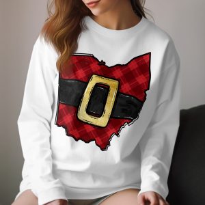 Ohio Santa Belt Long Sleeve T-Shirt, Plaid Christmas Shirt, Holiday Gift, State Pride Apparel, Festive Winter Top