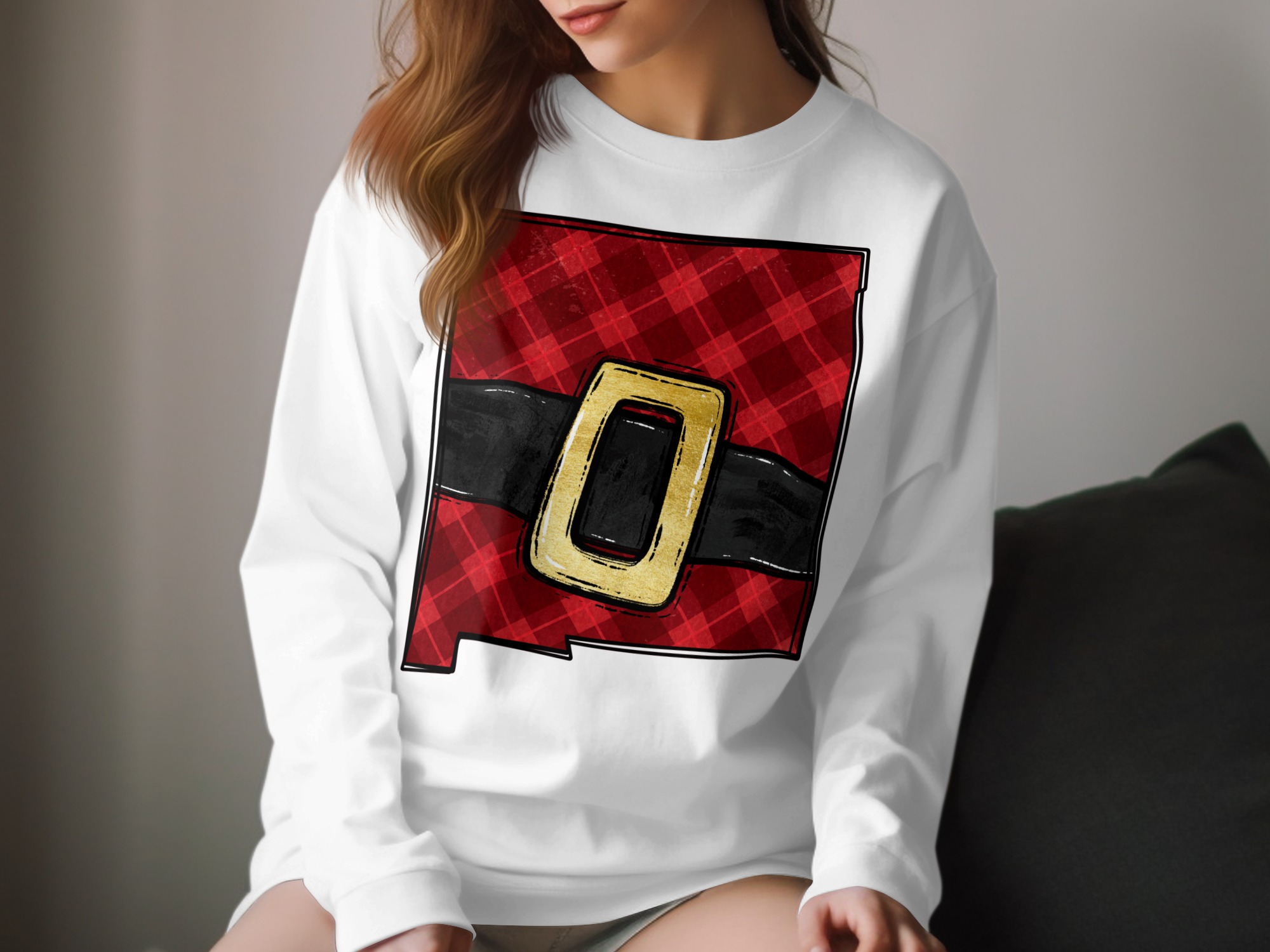 New Mexico Santa Belt Long Sleeve T-Shirt, Holiday Tee, NM Christmas Shirt, NM Gift, Southwestern Christmas, Unique Christmas Tee