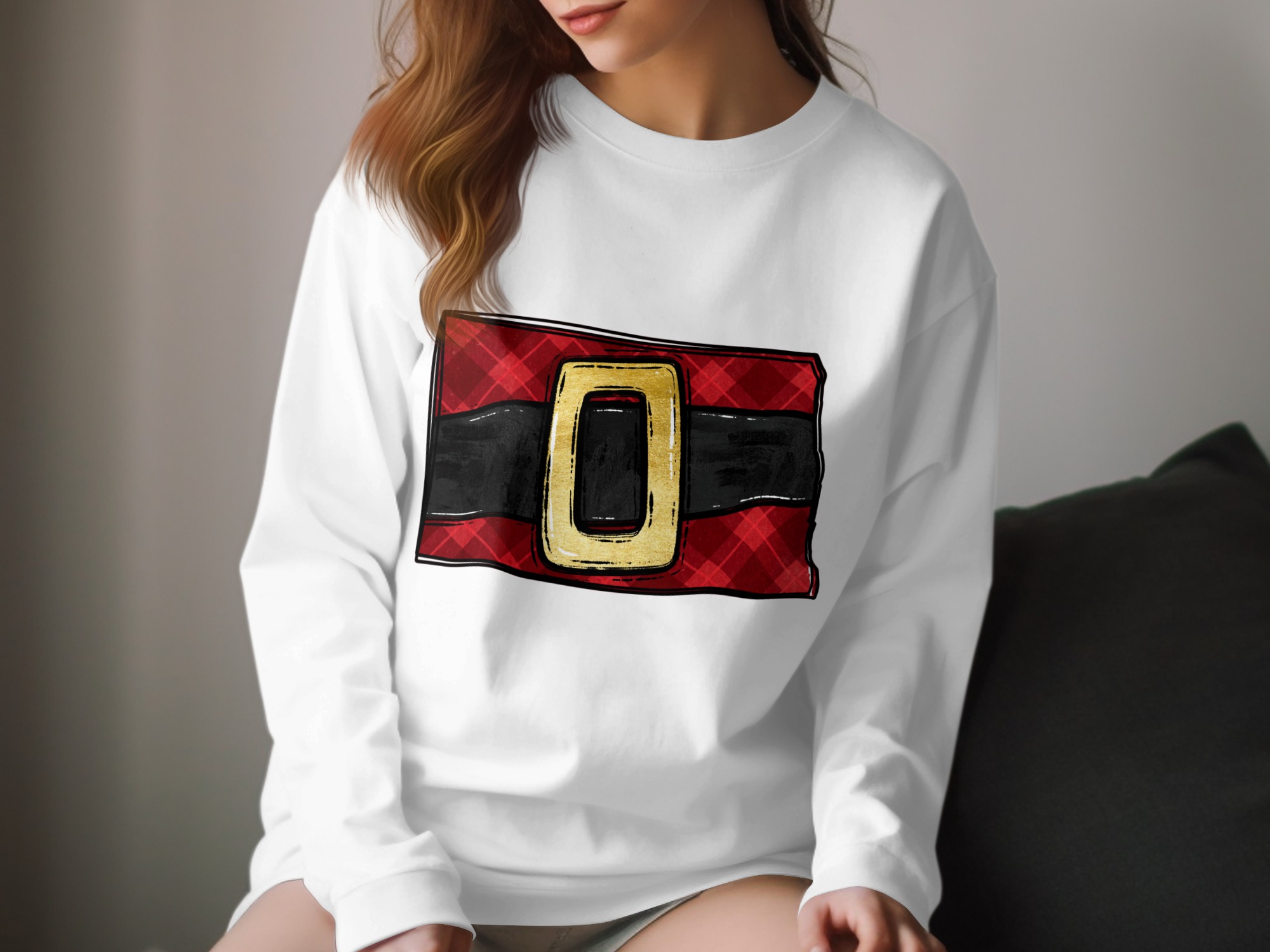 Santa Belt Long Sleeve T-Shirt, Christmas T-Shirt, Holiday T-Shirt, Christmas Outfit, Seasonal Long Sleeve Tee, Holiday Apparel