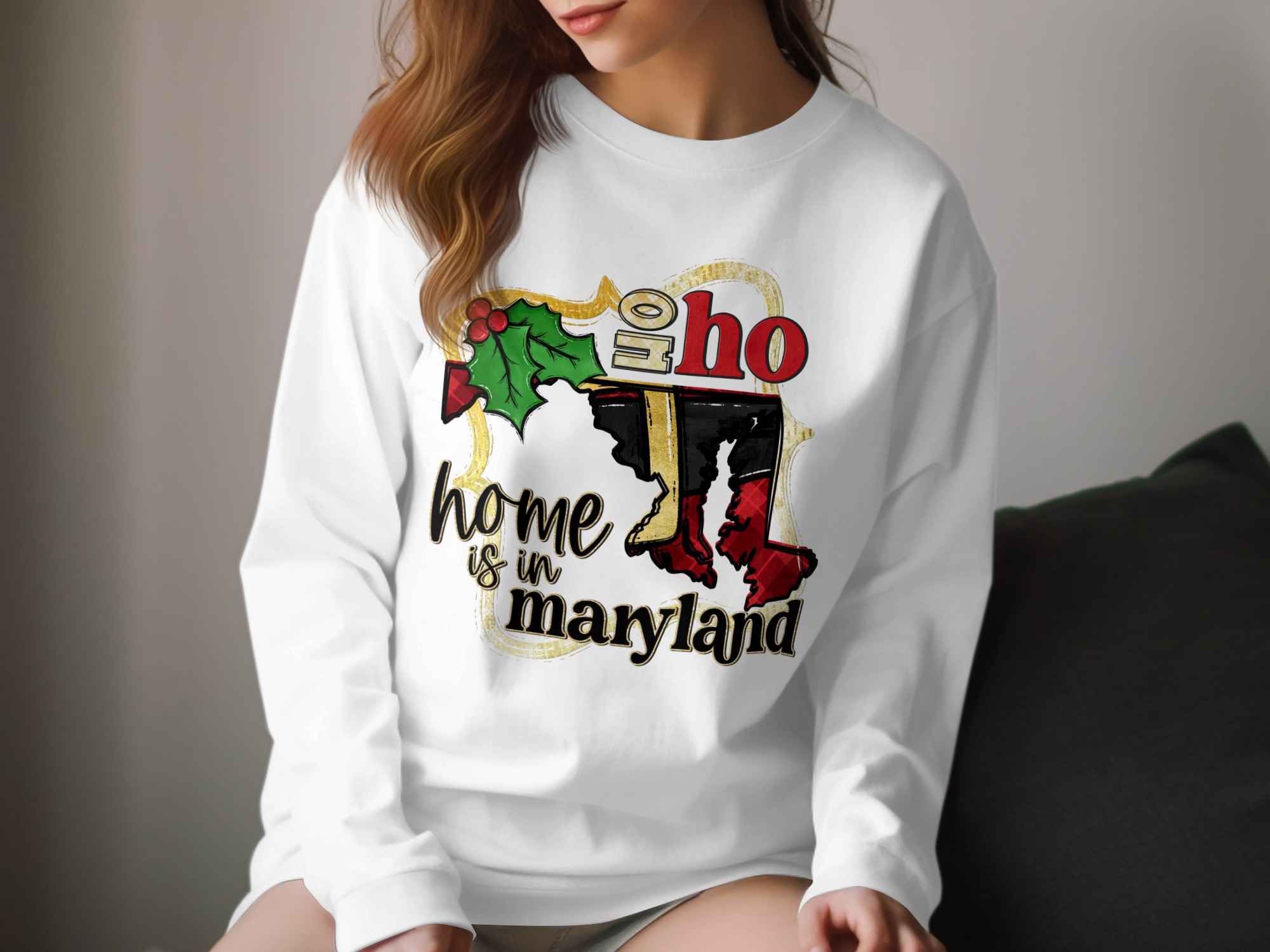 Oh Home is in Maryland Long Sleeve T-Shirt, Maryland State Pride, Holiday Maryland, Christmas Gift Idea, Maryland Souvenir