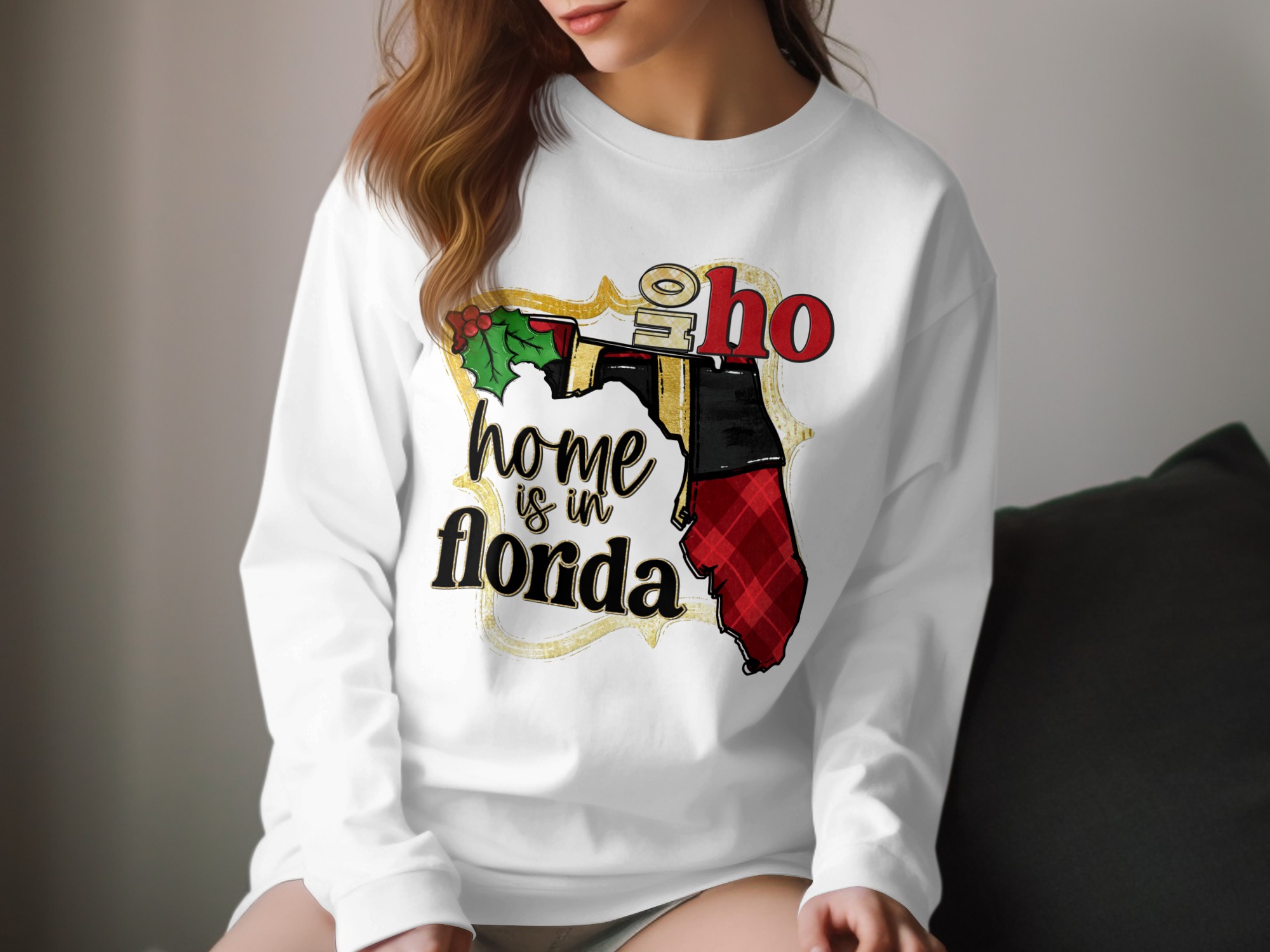 Florida Christmas Long Sleeve T-Shirt, Home is in Florida, Holiday Tee, Winter T Shirt, State Pride, Gift for Floridian, Festive Shirt