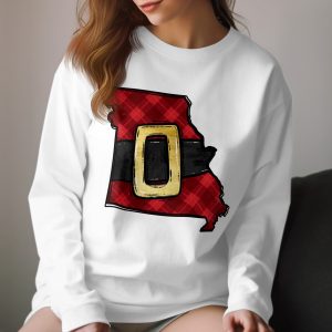 Missouri Christmas Long Sleeve T-Shirt, Santa Belt State Outline Tee, Plaid Holiday Shirt, Missouri Gift Idea, State Pride