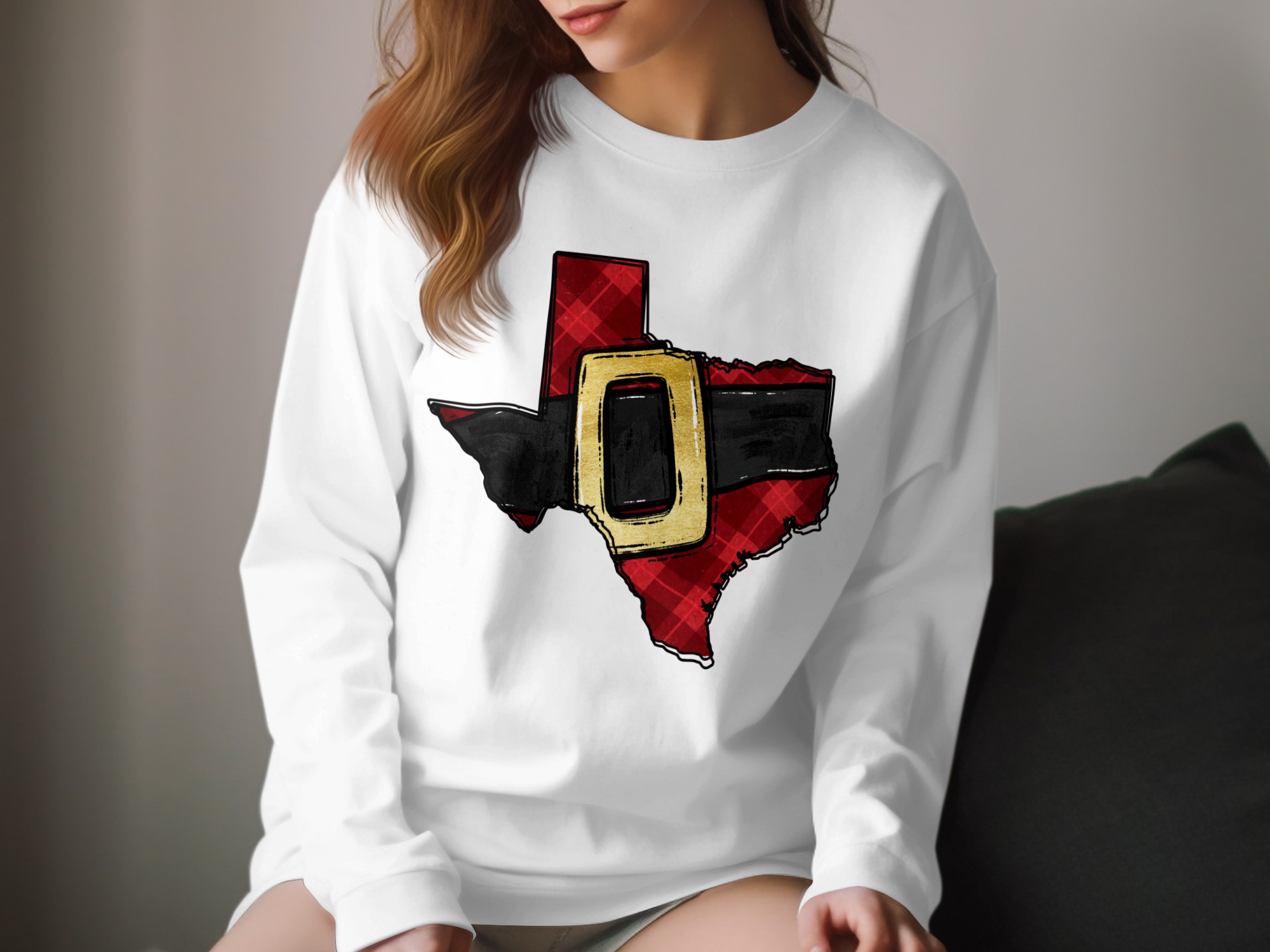 Texas Santa Belt Long Sleeve T-Shirt, Texas Christmas Shirt, State Pride Shirt, Holiday Tee, Texan Gift