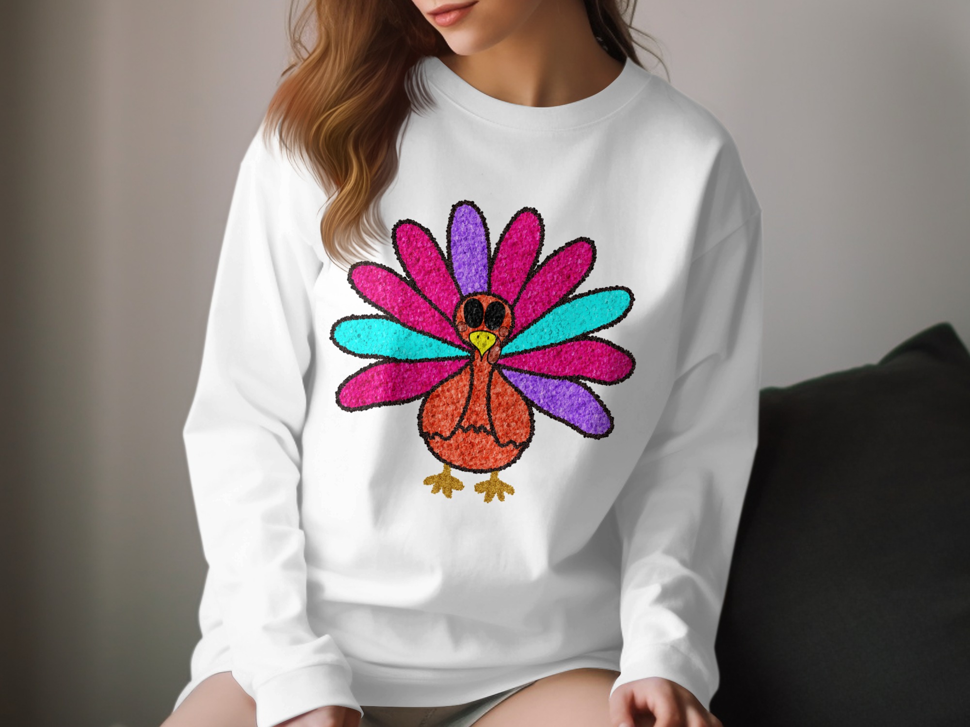 Thanksgiving Turkey Long Sleeve T-Shirt, Colorful Autumn Tee, Fall Outfit, Holiday Apparel, Cute Bird Design, Festive Season Shirt