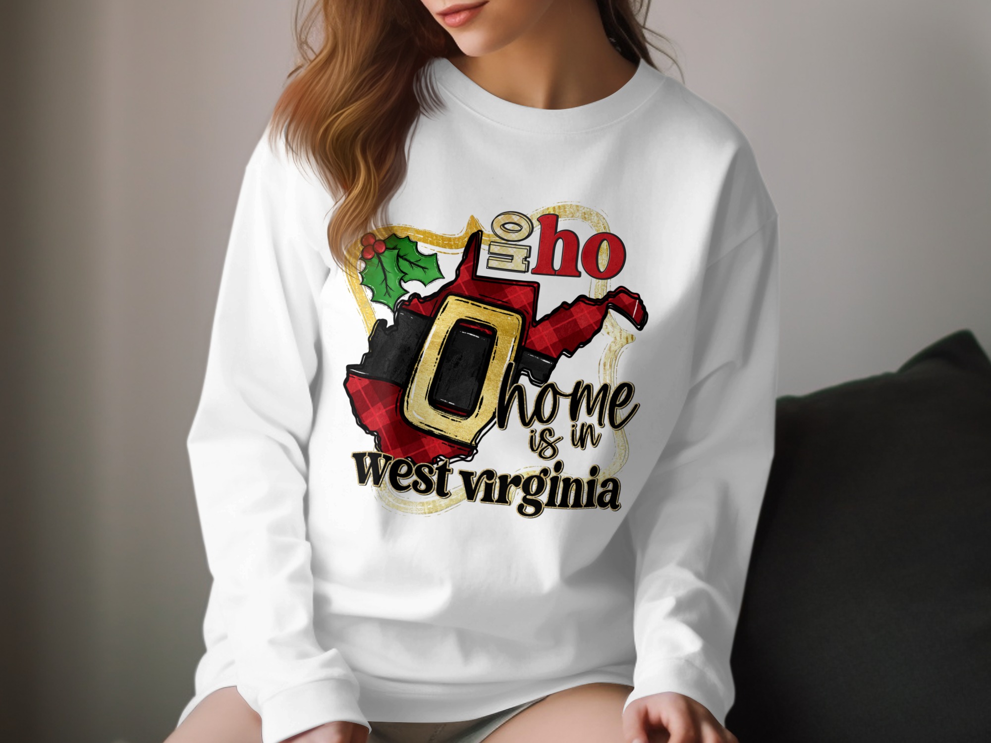 West Virginia Christmas Long Sleeve T-Shirt, Home State Holiday Shirt, Xmas Vacation Tee, State Pride Gift, Winter Apparel, WV Santa Belt