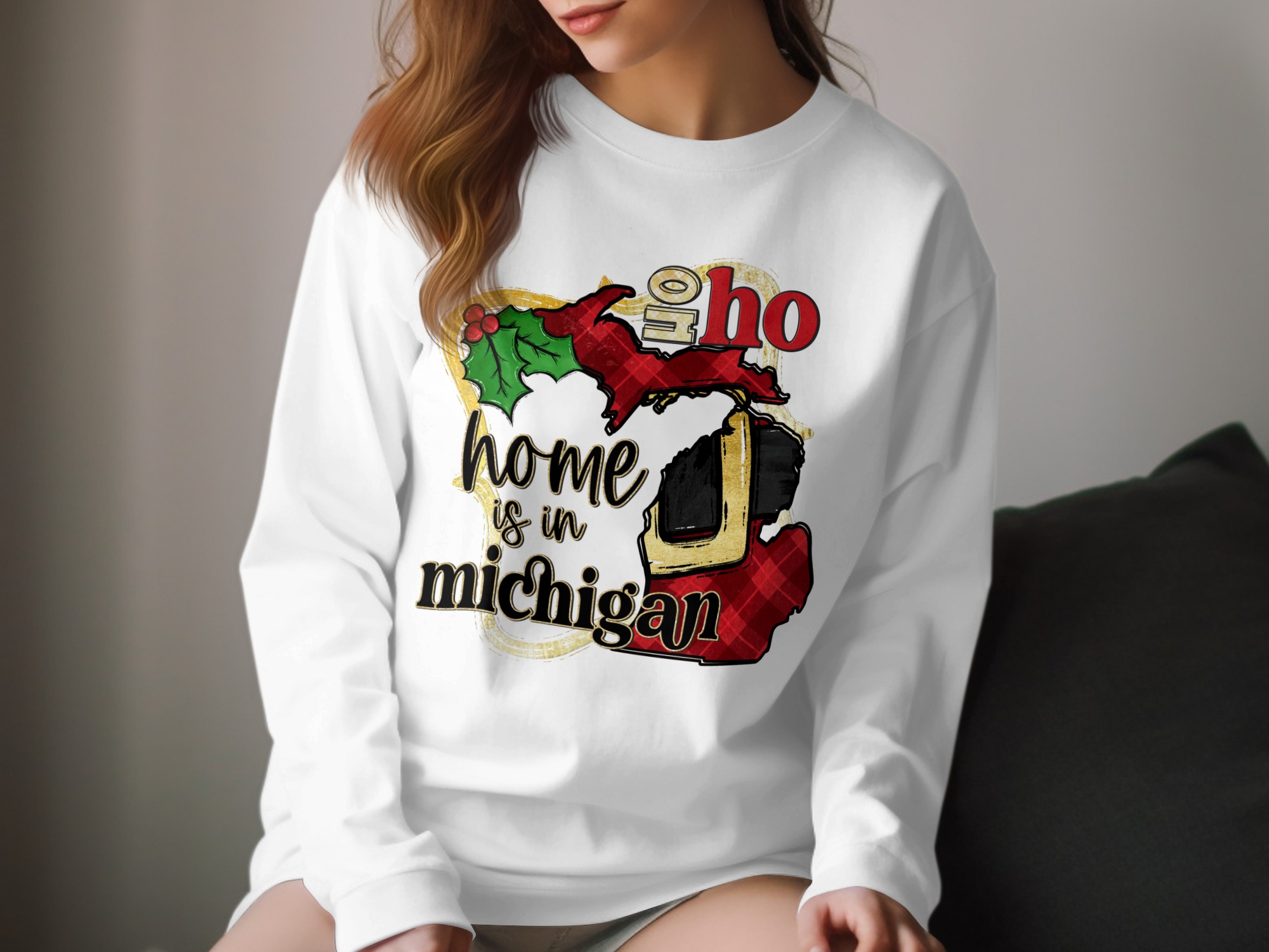 Home is in Michigan Long Sleeve T-Shirt, Christmas Michigan, Holiday Michigan, Michigan Souvenir, Michigan Lover, Michigan Home State