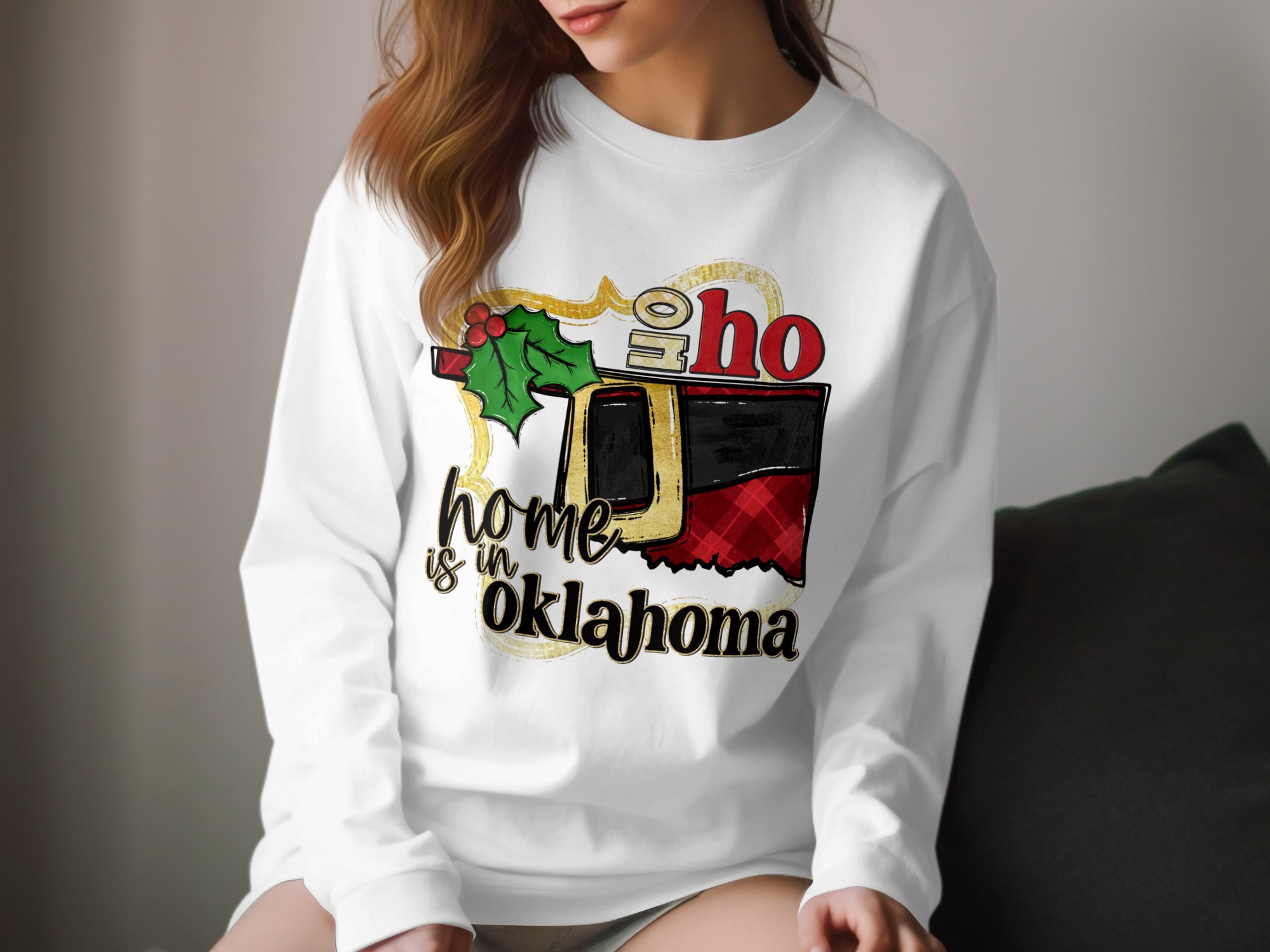 Oklahoma Home Ho Ho Ho Long Sleeve T-Shirt, Christmas Oklahoma, Oklahoma Gift, Oklahoma State, Christmas Long Sleeve Shirt, Oklahoma