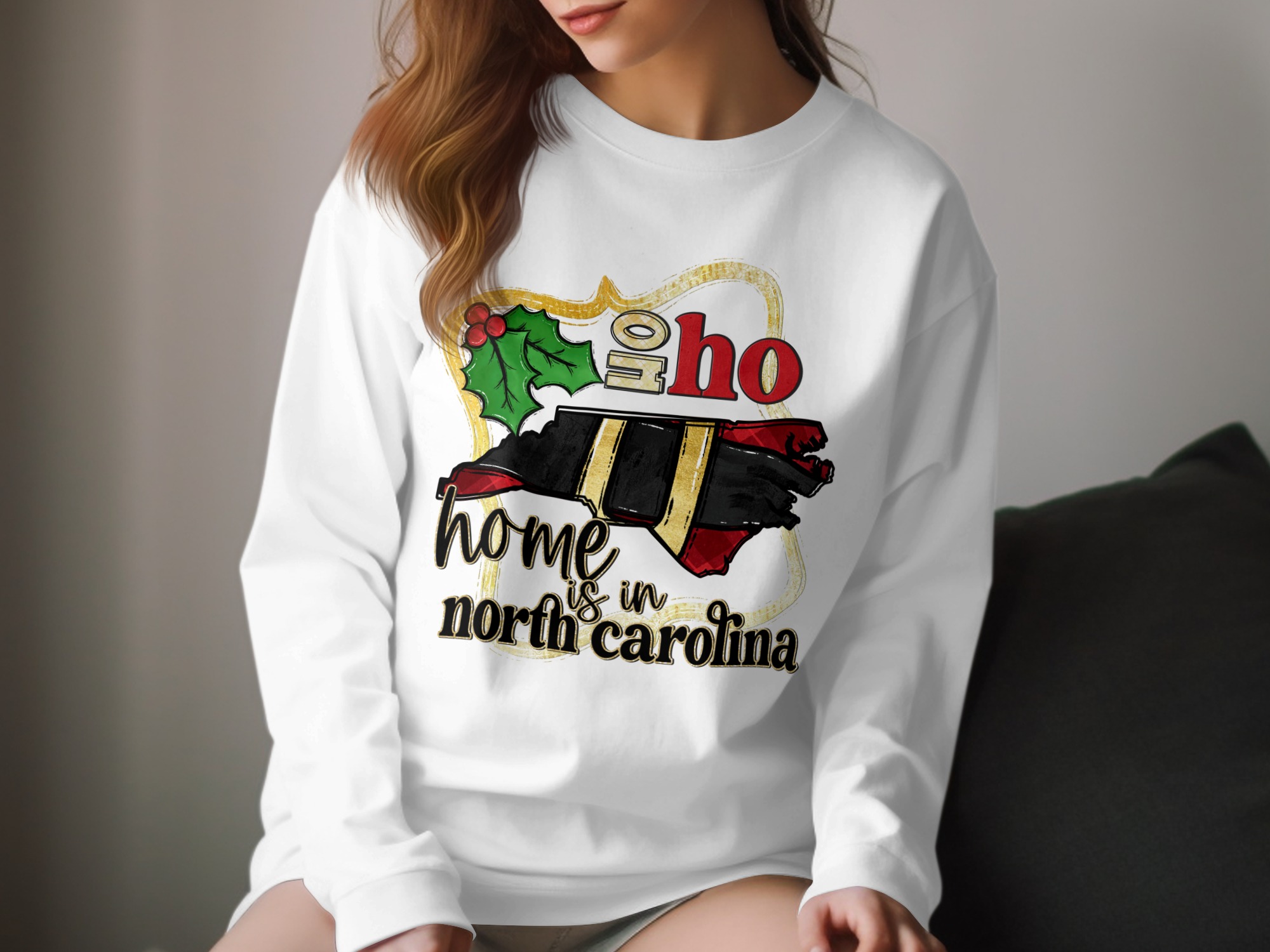 North Carolina Christmas Long Sleeve T-Shirt, Home State Holiday Shirt, NC State Pride Shirt, Funny Ho Ho Ho NC Shirt, Xmas Gift Idea
