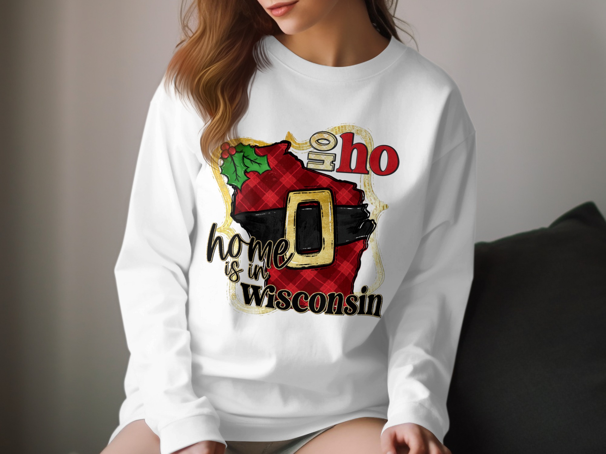 Wisconsin Christmas Long Sleeve T-Shirt, Home State Holiday Tee, Ho Ho Ho Wisconsin Shirt, State Pride Christmas, Wisconsin Gift Idea