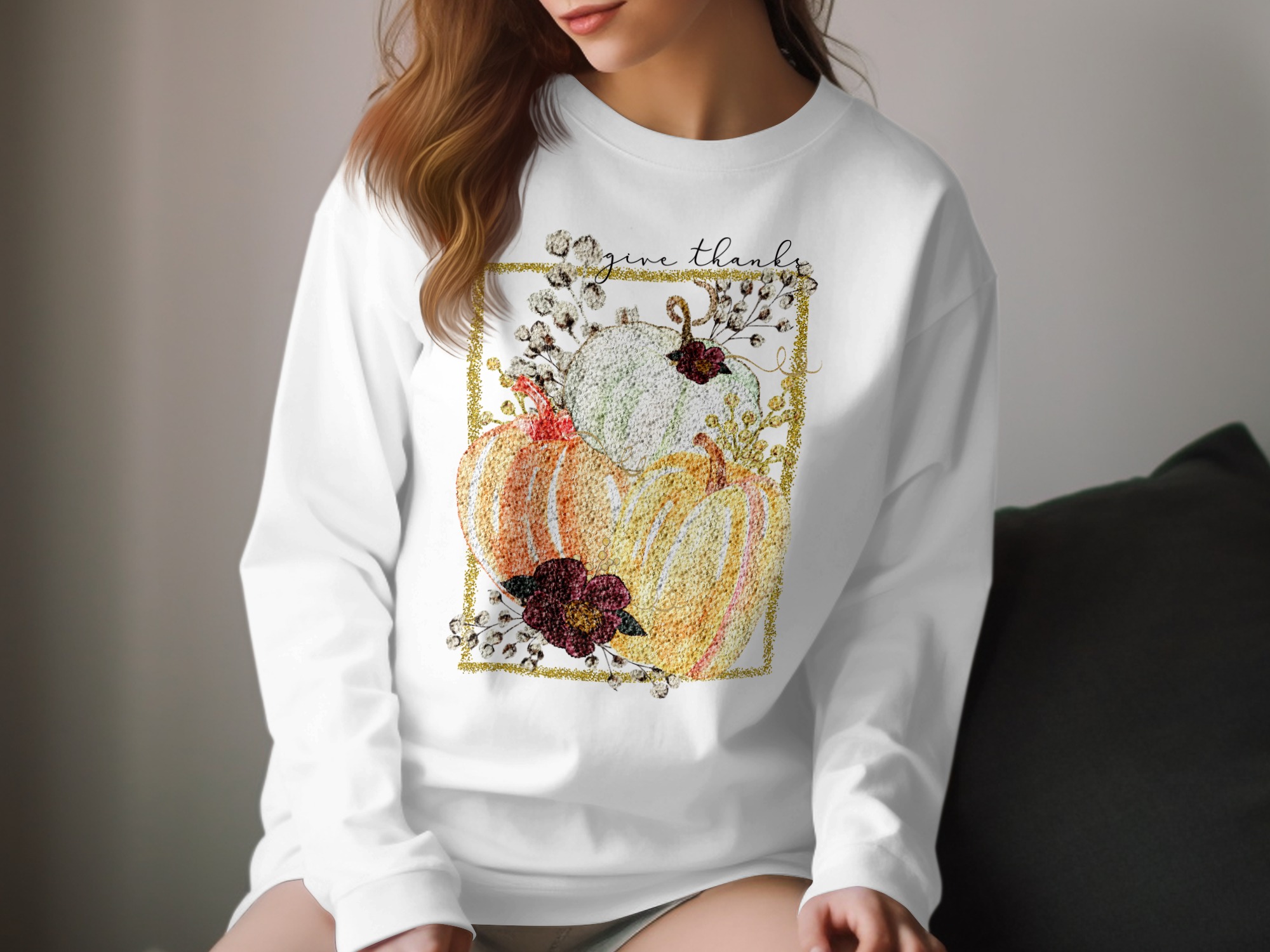 Give Thanks Long Sleeve T-Shirt, Thanksgiving Long Sleeve Shirt, Fall Shirt, Pumpkin T-Shirt, Autumn Shirt, Harvest Long Sleeve Tee