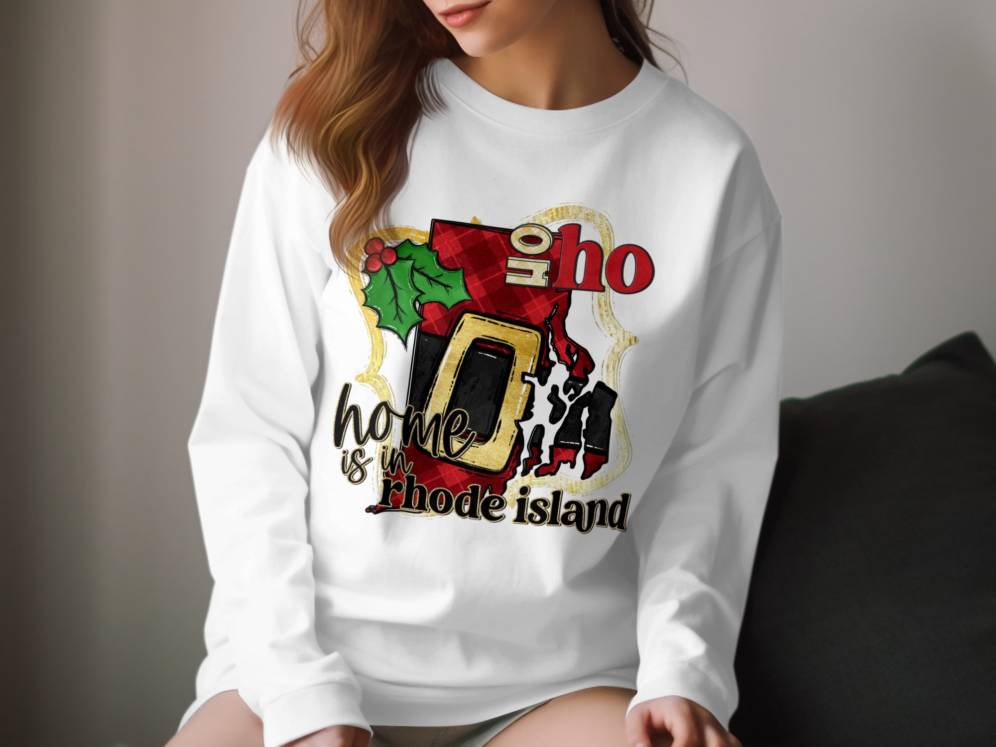 Rhode Island Christmas Long Sleeve T-Shirt, RI Home, Holiday Long Sleeve Shirt, State Pride, Christmas Gift, Winter Apparel