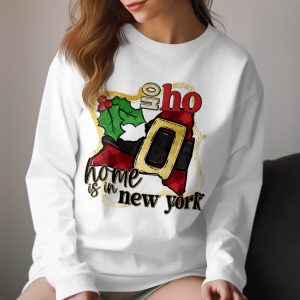 Home Is In New York Long Sleeve T-Shirt, Christmas New York State, NY Santa Ho Ho Ho, New Yorker Gift, Holiday Season Apparel