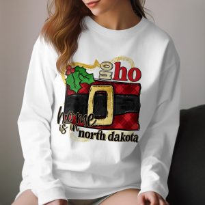 North Dakota Long Sleeve T-Shirt, Home State Christmas Shirt, ND Ho Ho Ho Tee, Plaid State Pride Gift, Holiday Outfit, State Map Gift