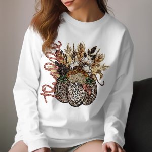 Leopard Pumpkin Long Sleeve T-Shirt, Fall Floral Shirt, Thanksgiving Apparel, Boho Long Sleeve Shirt, Pumpkin Patch Long Sleeve T-Shirt