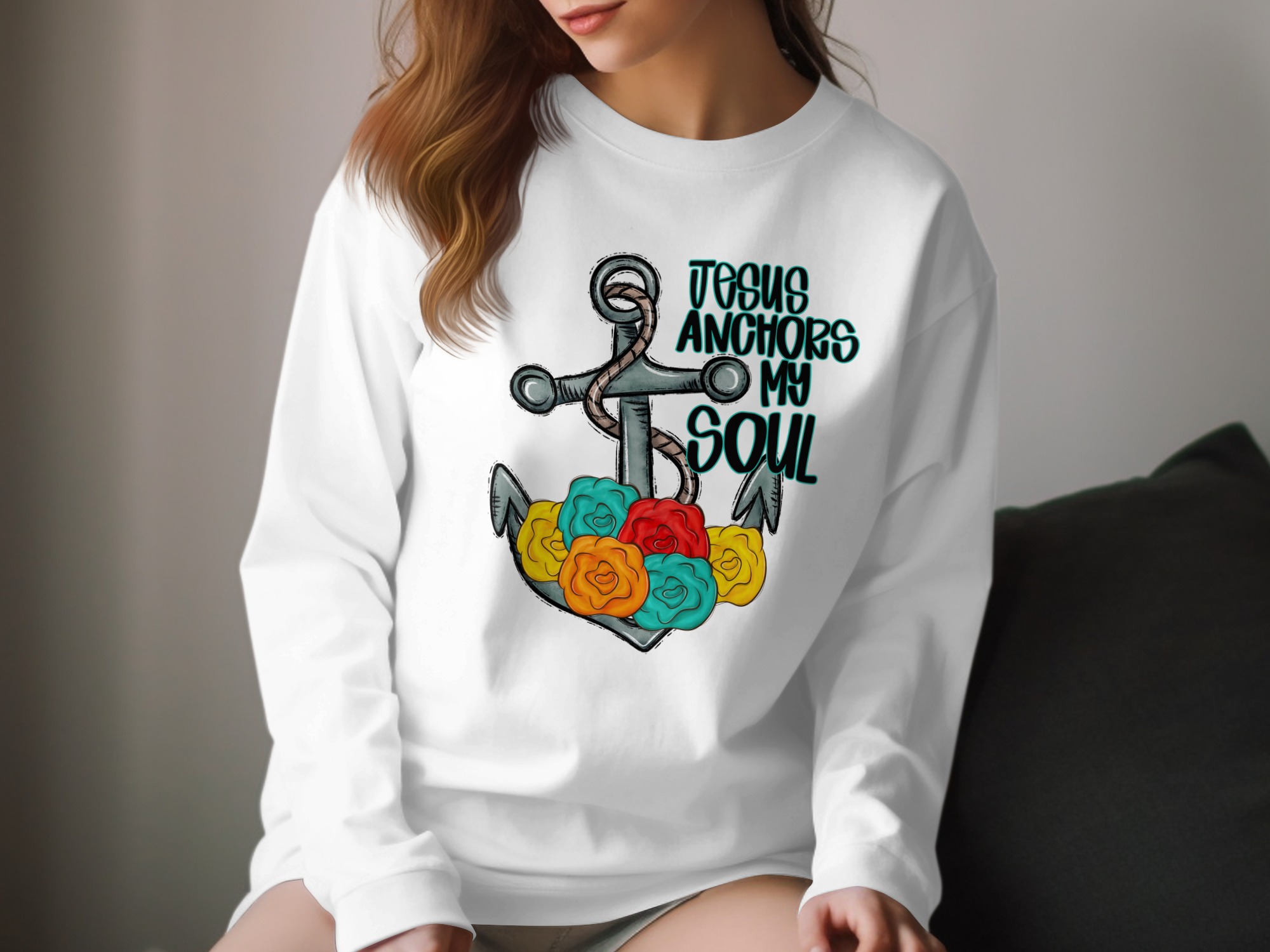 Jesus Anchors My Soul T-Shirt, Religious Tee, Floral Anchor Design, Christian Gift, Inspirational Shirt, Faith Based Apparel
