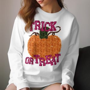 Trick or Treat Long Sleeve T-Shirt, Sparkly Pumpkin Tee, Halloween Long Sleeve T-Shirt, Autumn Apparel, Festive October Shirt