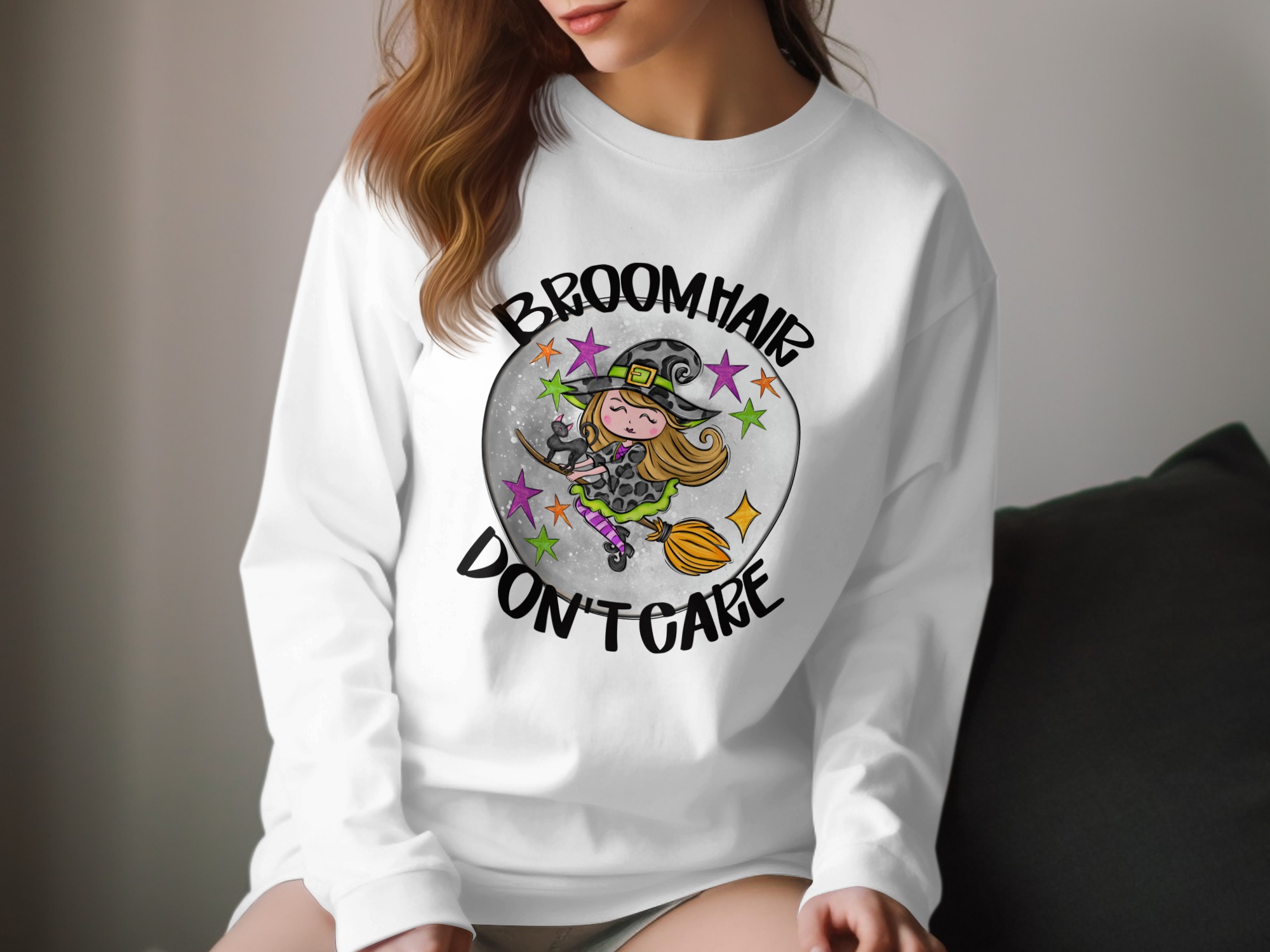 Broom Hair Don't Care T-Shirt, Cute Witch Shirt, Funny Halloween Tee, Black Cat Graphic Top, Spooky Season Apparel, Witchy Gift Idea