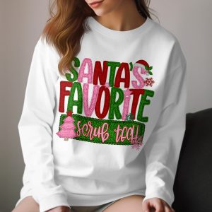 Santa's Favorite Scrub Tech T-Shirt, Christmas T Shirt, Nurse T Shirt, Holiday Gift, Xmas Tee, Medical Worker Gift, Santa Hat Tee