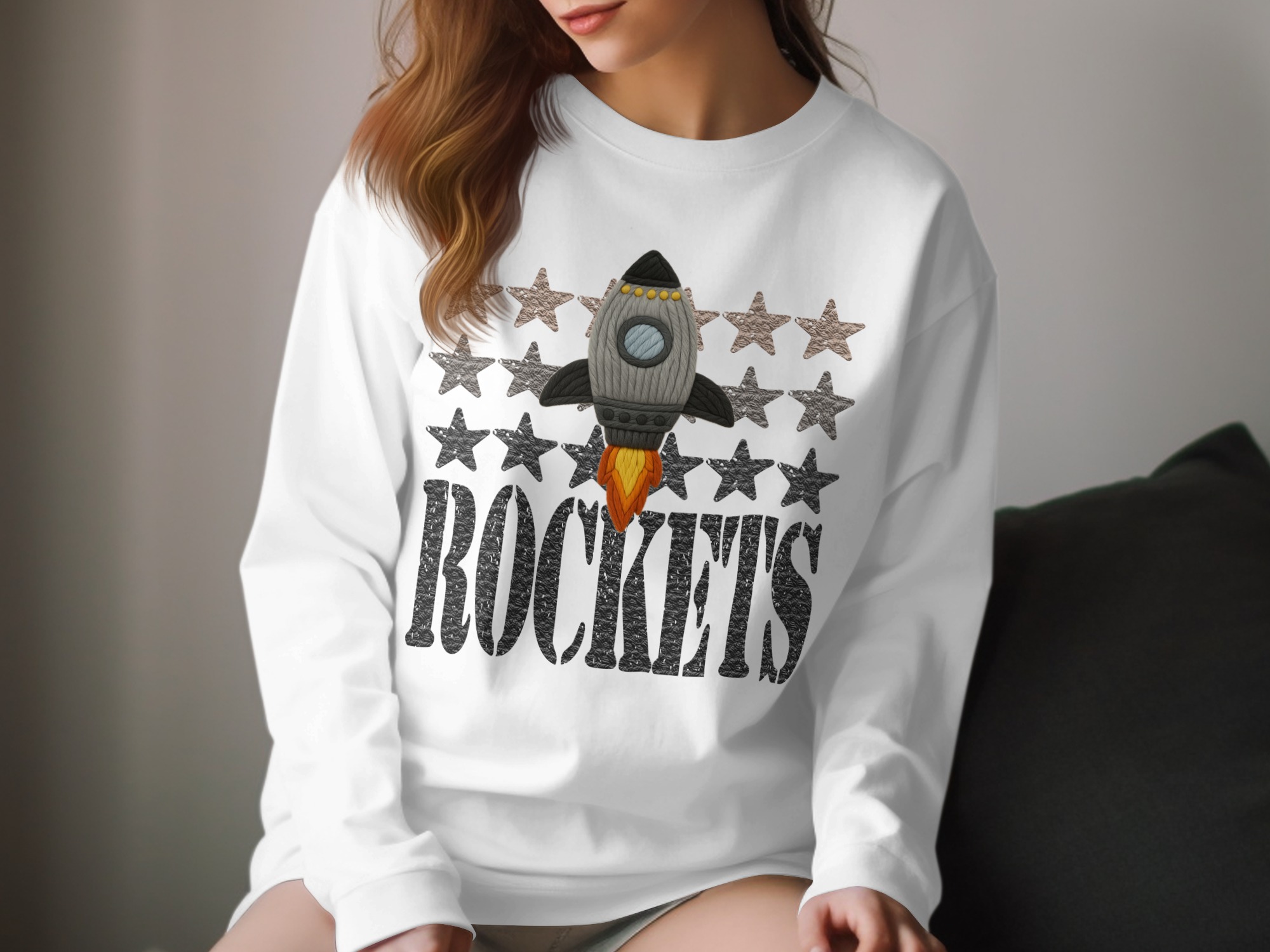 Knitted Rockets T-Shirt, Outer Space Shirt, Rocketship Tee, Space Lover Gift, Stars T-Shirt, Knitted Art Shirt, Kids T-Shirt, Unisex Shirt