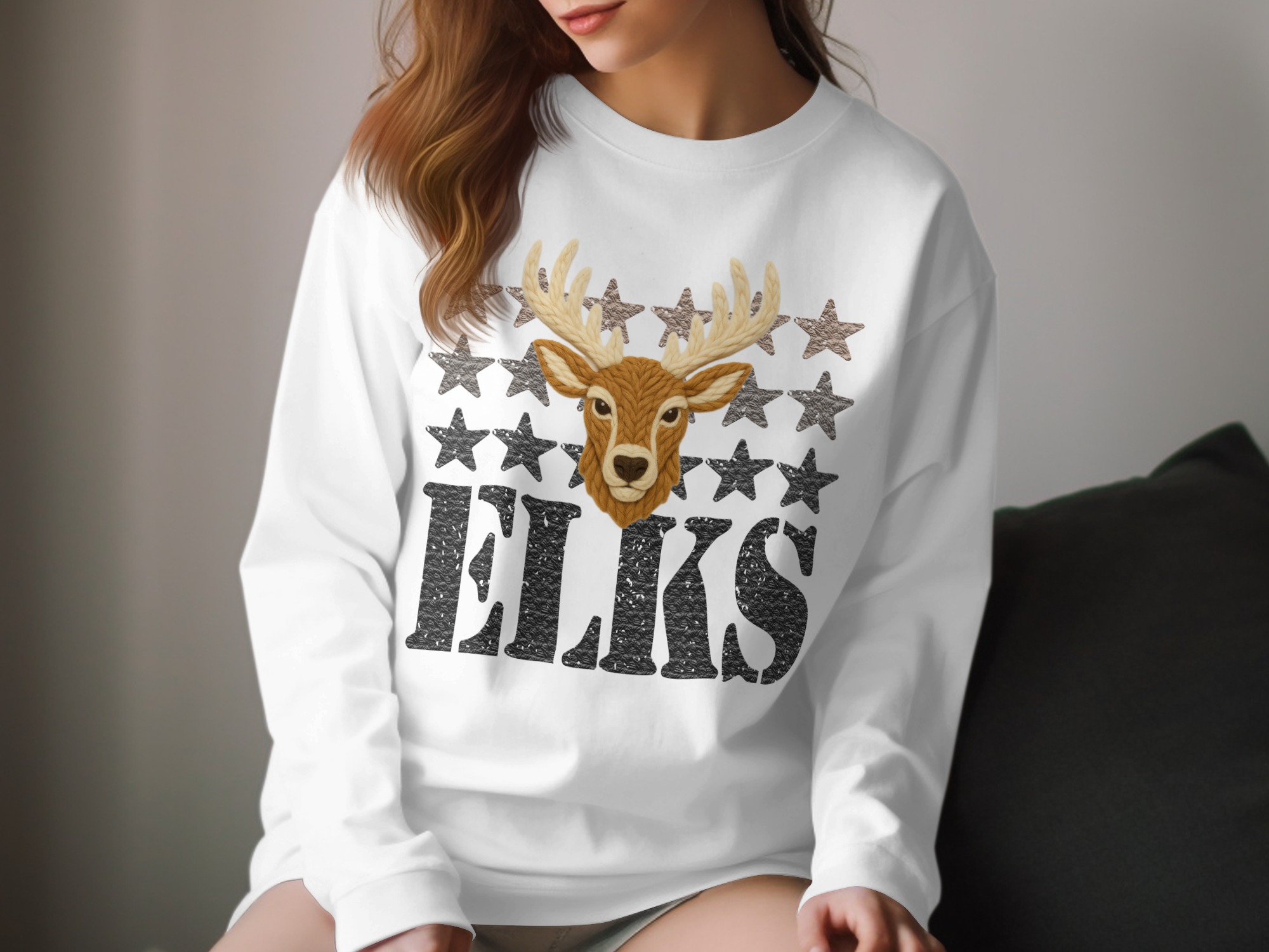 Elks T-Shirt, Knitted Deer with Stars, Animal Graphic Tee, Unique Design Gift, Wildlife Lover Apparel, Fashionable Shirt for Men and Women