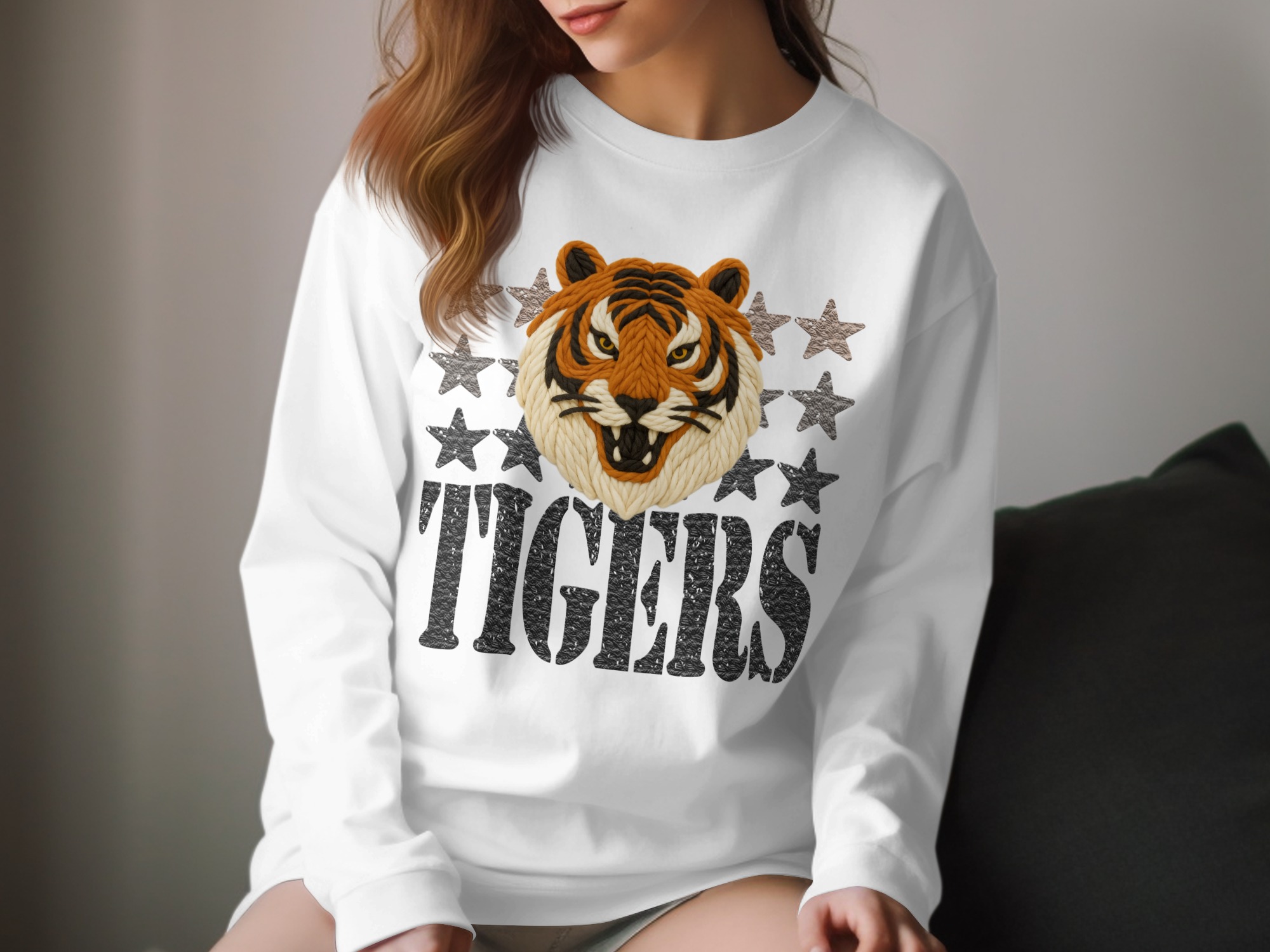 Tigers Graphic T-Shirt, Knitted Tiger Art, Wild Cat Tee, Starry Design, Animal Lover Gift, Unique Graphic T Shirt