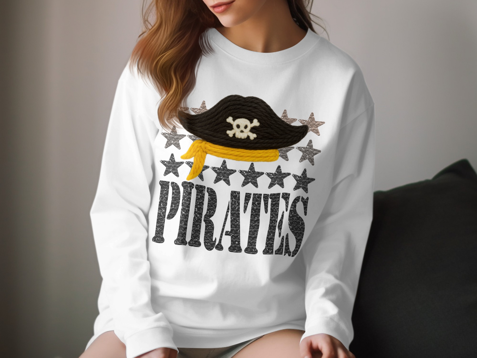 Pirates T-Shirt, Knitted Skull and Crossbones, Pirate Hat Tee, Starry Pirate Shirt, Unique Pirate Graphic Tee, Nautical Adventure T-Shirt