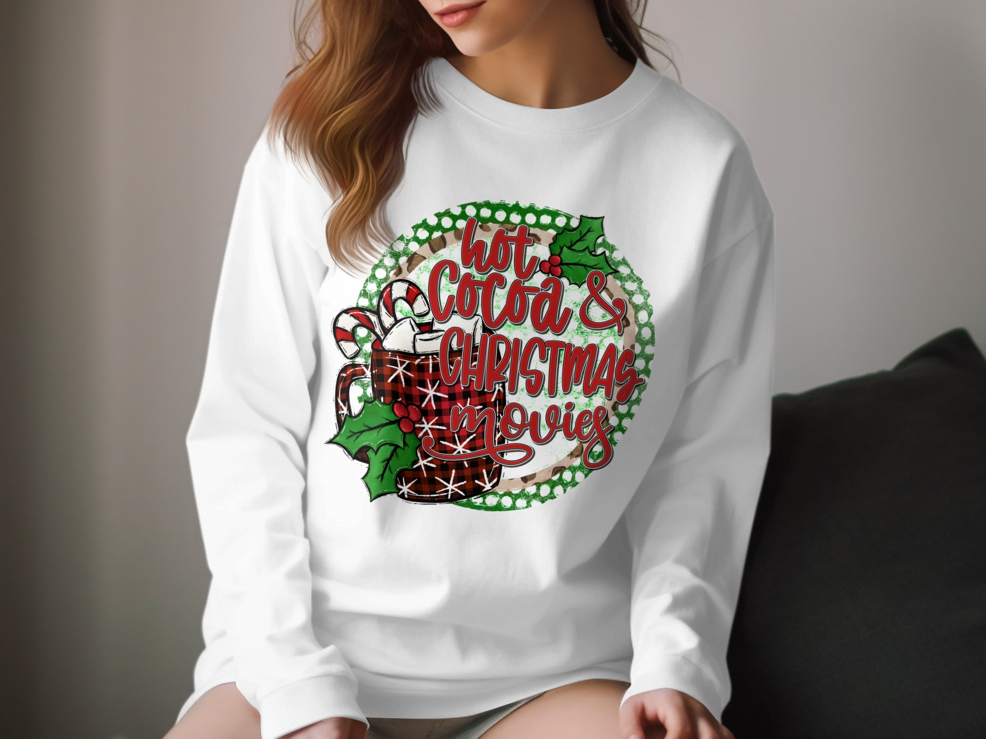 Hot Cocoa and Christmas Movies Long Sleeve T-Shirt, Holiday Tee, Winter Shirt, Festive Apparel, Christmas Gift Idea, Cozy Long Sleeve
