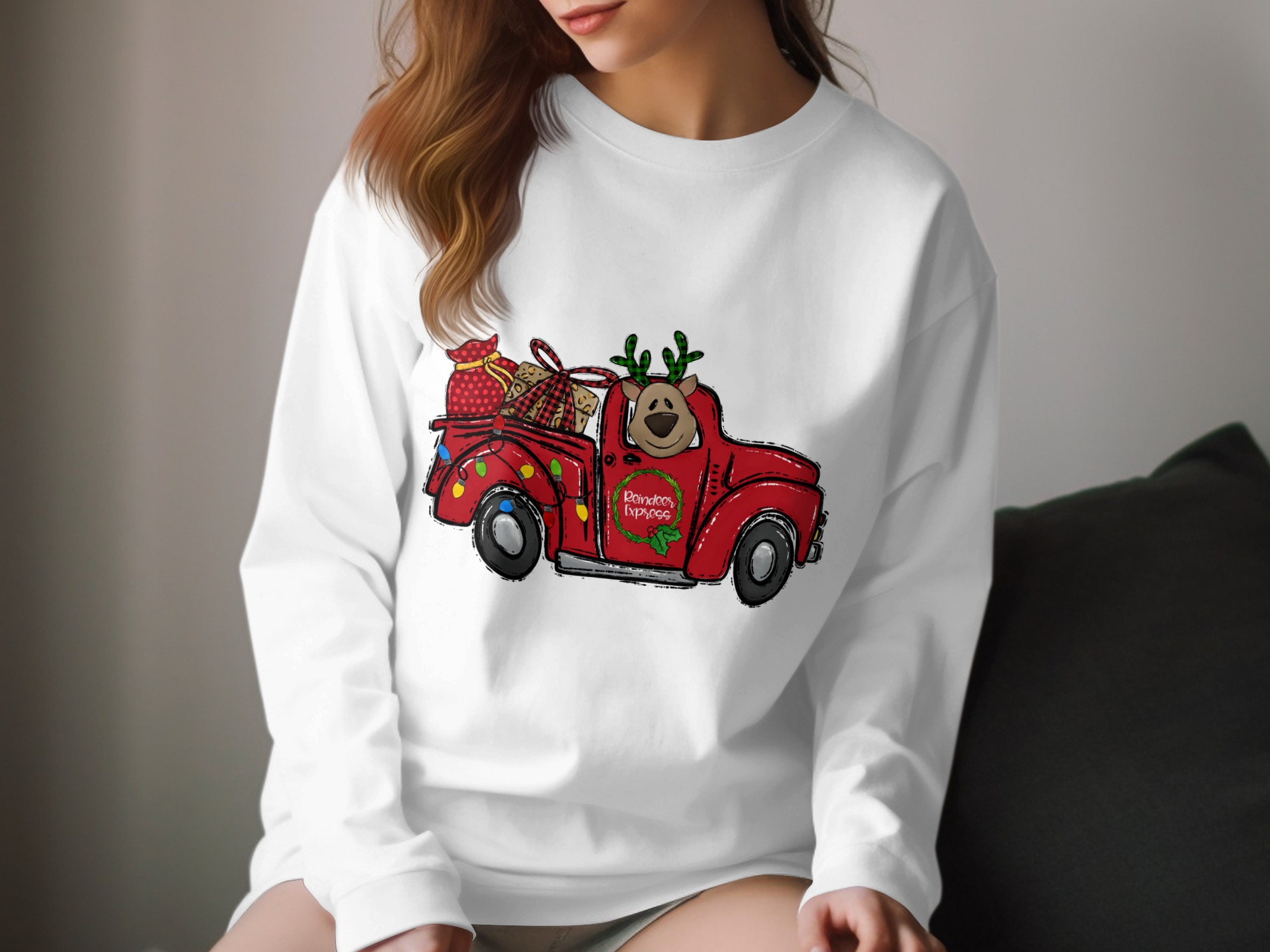 Reindeer Express Long Sleeve T-Shirt, Christmas Truck Shirt, Holiday Shirt, Cute Reindeer, Festive Long Sleeve Top, Christmas Gift Idea