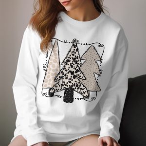 Boho Christmas Trees Long Sleeve T-Shirt, Bohemian Holiday Shirt, Beige Winter Scene Long Sleeve Tee, Abstract Christmas Outfit