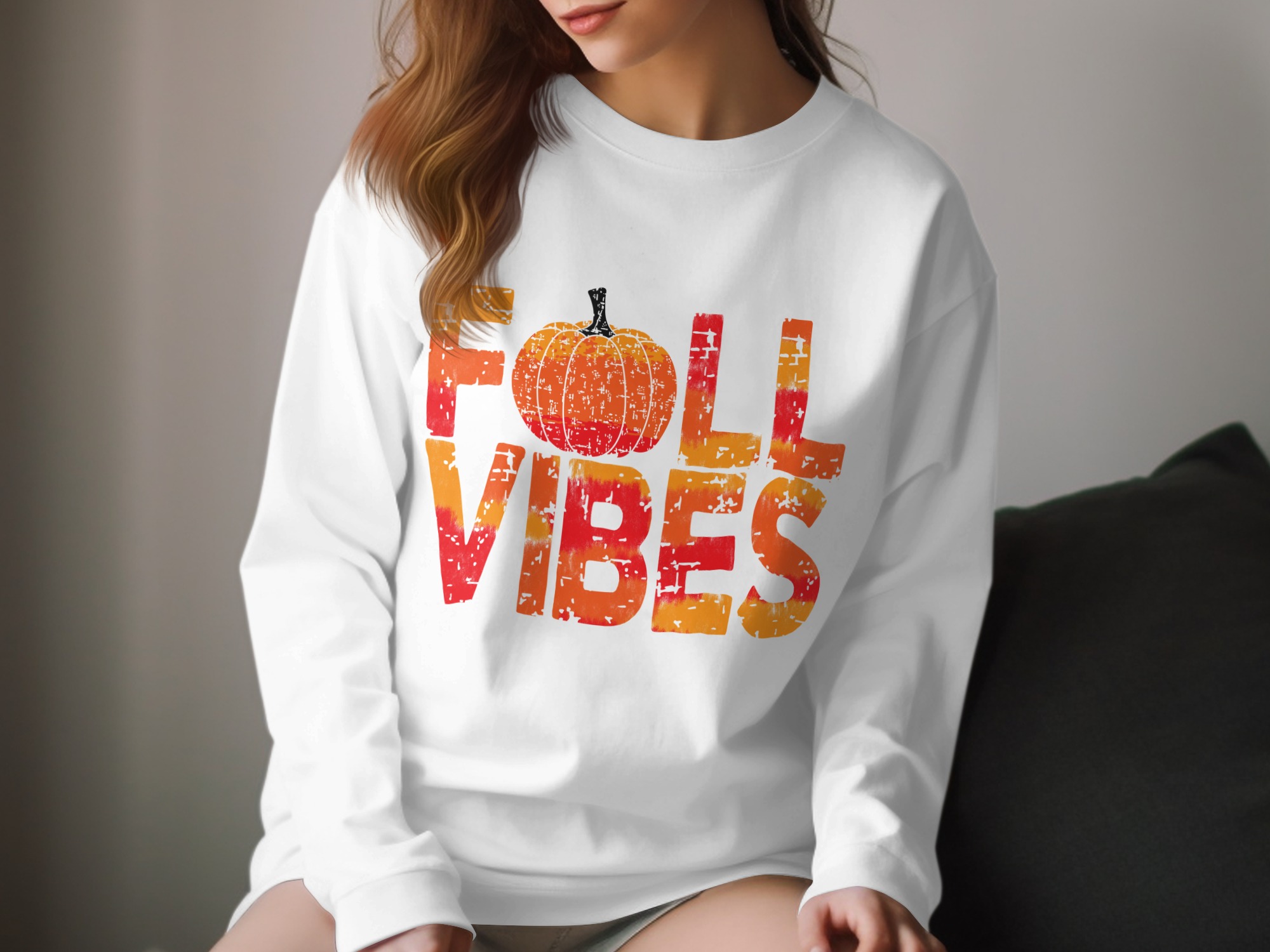 Fall Vibes Long Sleeve T-Shirt, Pumpkin Shirt, Autumn Apparel, Thanksgiving Tee, Cozy Fall Outfit, Trendy Fall Shirt