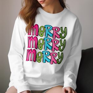 Merry Long Sleeve T Shirt, Colorful Holiday Shirt, Festive Long Sleeve Tee, Happy Christmas Shirt, Winter Season Shirt, Gift Idea