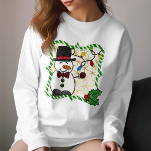 Festive Snowman Long Sleeve T-Shirt, Christmas Lights Holiday Tee, Winter Season Top, Cute Snowman Graphic Shirt