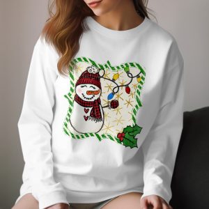 Cute Snowman Long Sleeve T-Shirt, Holiday Season Top, Christmas Lights Design, Winter Apparel, Festive Long Sleeve Shirt, Xmas Gift Idea